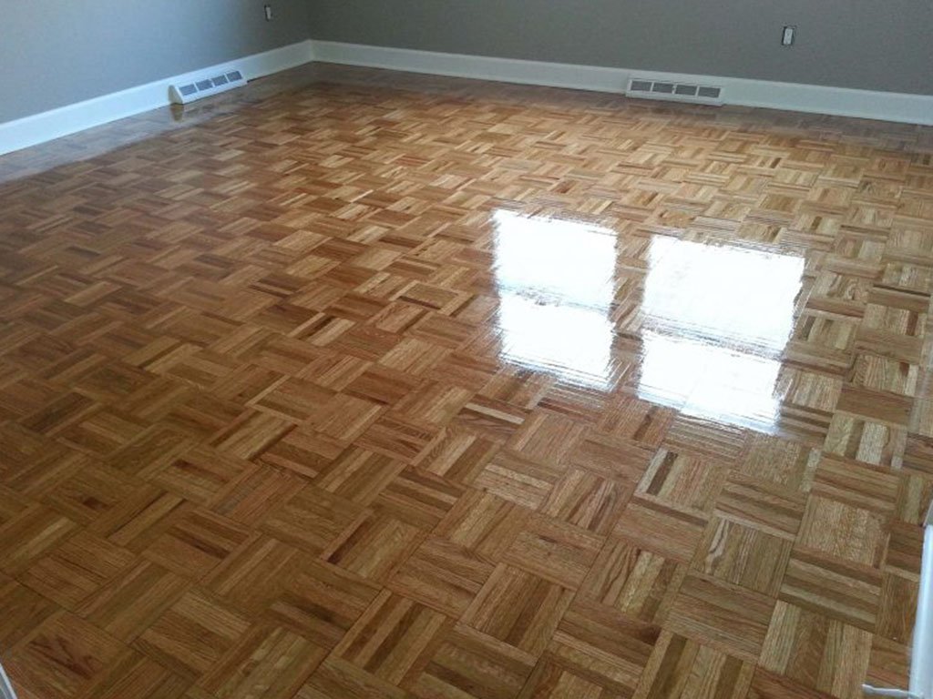 a parquet floor after being resurfaced
