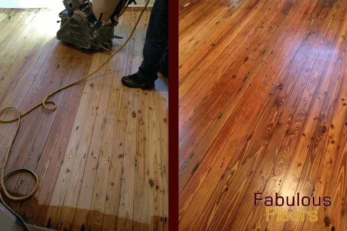 before and after hardwood floor refinishing in Independence, OH