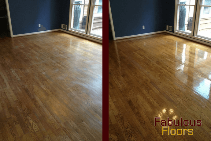 before and after hardwood floor refinishing in Kent, OH