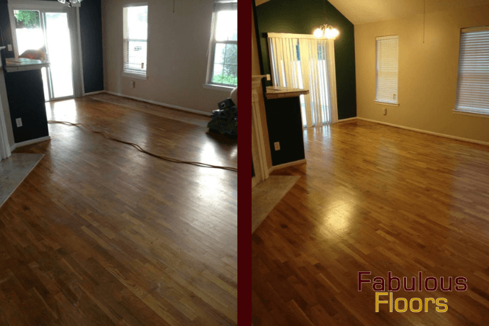 Before and after hardwood floor refinishing in Pepper Pike, OH