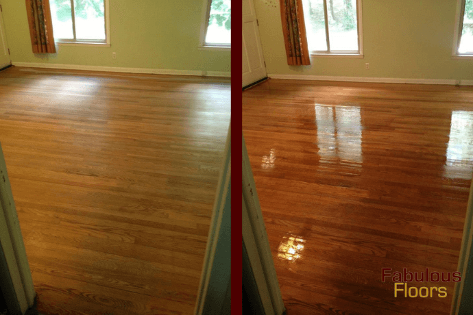 before and after a floor refinishing service in east cleveland, oh